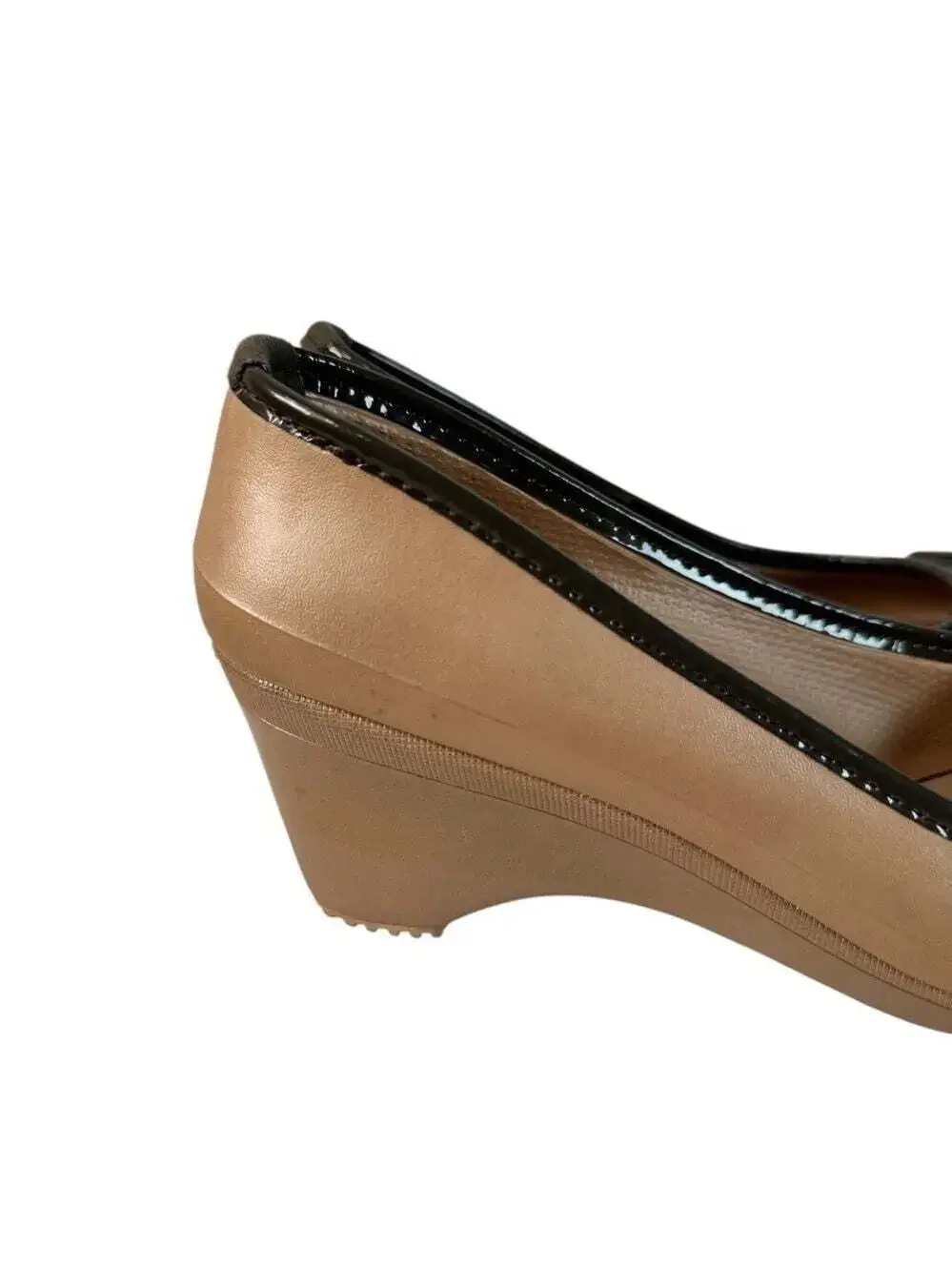 Crocs Lily Metallic Beige Bow Flats Brown Trim Rubber Comfort Shoes 8